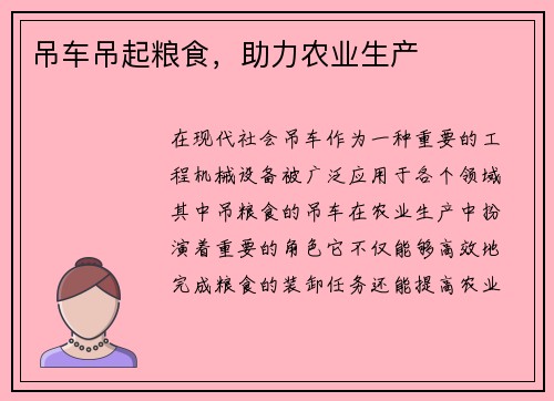 吊车吊起粮食,助力农业生产 吊车吊起粮食,助力农业生产