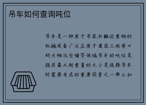 吊车如何查询吨位 吊车如何查询吨位