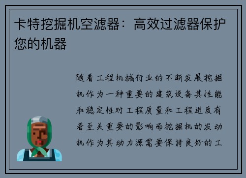 卡特挖掘机空滤器:高效过滤器保护您的机器