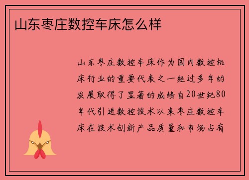 山东枣庄数控车床怎么样 山东枣庄数控车床怎么样